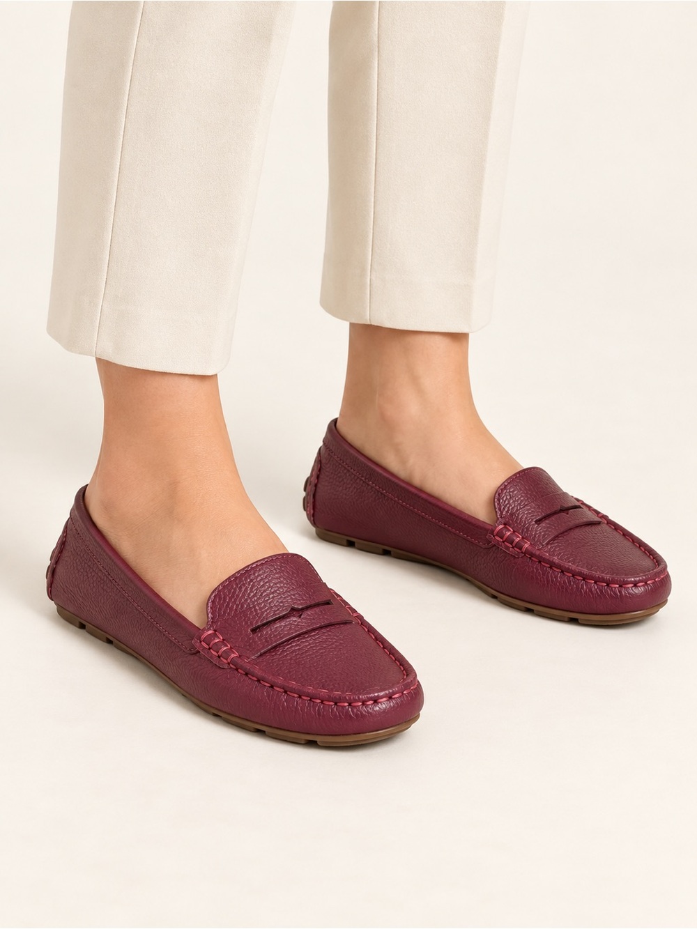 Vionic Marcy Burgundy Leather Penny Loafers Driving Moccasins Size 9